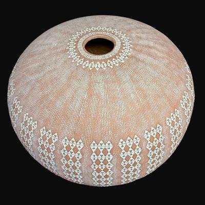 Sale Photo Thumbnail #2: This Jack Moulthrop Raku vase shows minimal signs of wear.  Great focal piece for any home.  Measures approximately 15" x 20".  [CS]