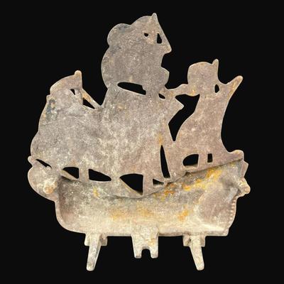 Sale Photo Thumbnail #23: This is a multi mast ship.  Shows signs of surface rust and patina throughout.  Measurement: 10.75"H. [CS]