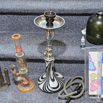 Plug-in air freshener, 3 glass smoking pipes, wall appliques w/oil, 3 glass smoking pipes, wall appliques