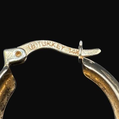 Sale Photo Thumbnail #44: **WIRE TRANSFER IS REQUIRED IF SHIPPED.** [2.53g] These Mid-Century style hoop earrings are marked “Turkey.”  Chased earrings throughout. Approximately .75" in diameter. **ALL PRECIOUS METALS SALES ARE FINAL. NO REFUNDS WILL BE GIVEN FOR ANY REASON.**