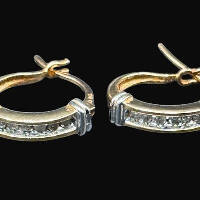 Sale Photo Thumbnail #45: **WIRE TRANSFER IS REQUIRED IF SHIPPED.** [2.05g] These earrings feature six diamonds each. Diamonds were confirmed by Presidium Duotester.  Age related wear. **ALL PRECIOUS METALS SALES ARE FINAL. NO REFUNDS WILL BE GIVEN FOR ANY REASON.** [KB]