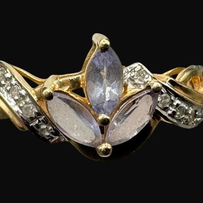 Sale Photo Thumbnail #48: **WIRE TRANSFER IS REQUIRED IF SHIPPED.** [2.03g] This vintage piece features three marquis cut purple tourmaline stones, along with ten diamonds, set in yellow gold. All stones confirmed with Presidium Duotester.  Ring size is 7.5. **ALL PRECIOUS METALS 
