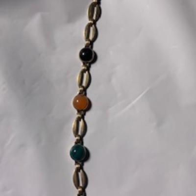 Gold and Silver Bracelet 14K Cabochon