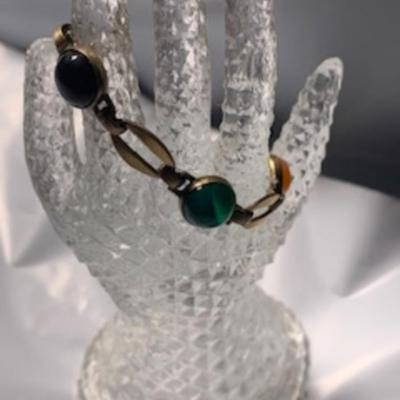 Gold and Silver Bracelet 14K Cabochon