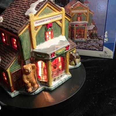 Feathers & Fur Woodcraft – Rustic Lighted Porcelain Village Shop (Wildlife Lodge Series)