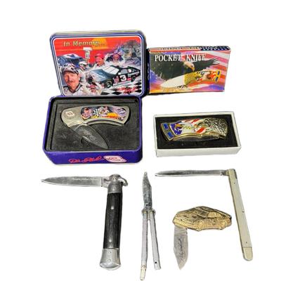 Sale Photo Thumbnail #60: Includes Dale Earnhardt, patriotic theme, and more. Total of six pieces. Longest is 9" overall. [JP]