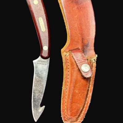 Sale Photo Thumbnail #75: Includes a Schrade Model 1580T, a  fillet knife, and more. Total of eight pieces. Largest is 15"L overall. [JP]