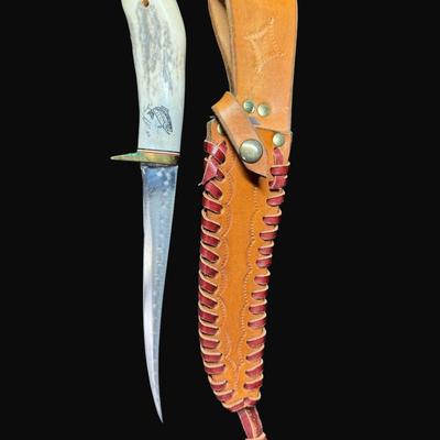 Sale Photo Thumbnail #72: Includes a Schrade Model 1580T, a  fillet knife, and more. Total of eight pieces. Largest is 15"L overall. [JP]