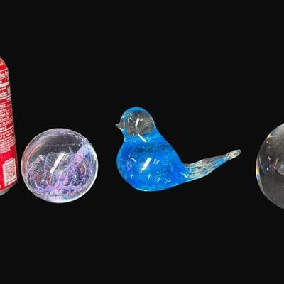 Sale Photo Thumbnail #80: Includes Joe St. Clair, Maytum Studio signed art glass, and Simon Pearce signed paperweights. Total of three pieces. [CS]