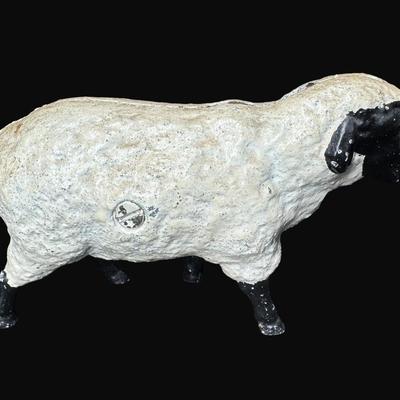 Sale Photo Thumbnail #88: This assortment includes a cast iron sheep bank and cast iron bird doorstop/paperweight.  Tallest is 6".  Age related wear and paint loss.  [CS]