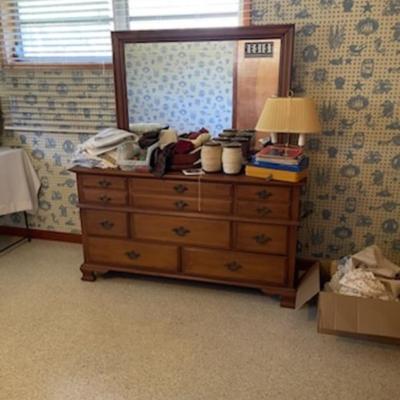 Sale Photo Thumbnail #9: A very nice vintage dresser with mirror wibe posting dimensions are 33" tall 67" tall with mirror  60" long and 17" deep.