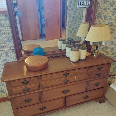 Sale Photo Thumbnail #10: A very nice vintage dresser with mirror wibe posting dimensions are 33" tall 67" tall with mirror  60" long and 17" deep.