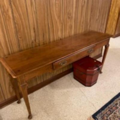 Sale Photo Thumbnail #12: An all-wood well-made entry table. The dimensions are 27" Tall 60" wide & 16" deep.