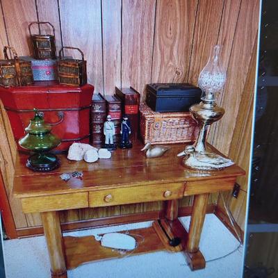 Sale Photo Thumbnail #13: This solid wood antique desk. Dimensions are 29" Tall 42" Wide & 26" deep
