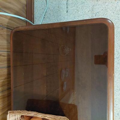 Sale Photo Thumbnail #17: A very nice Ethan Allen solid wood coffee table. Also has a glass top to protect the wood top.Dimensions are 16" Tall 48" long & 21" deep