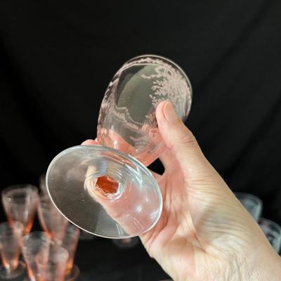 Fostoria Pink & Green Stemmed Glasses Plus More (LR-RG)