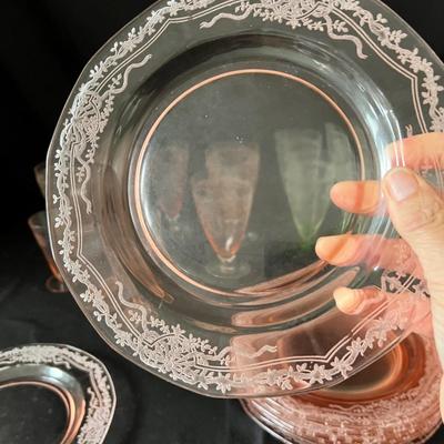 Fostoria Pink & Green Stemmed Glasses Plus More (LR-RG)