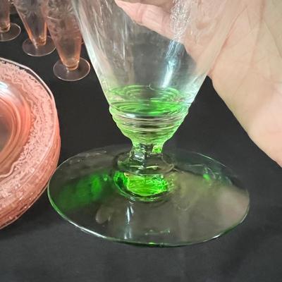 Fostoria Pink & Green Stemmed Glasses Plus More (LR-RG)