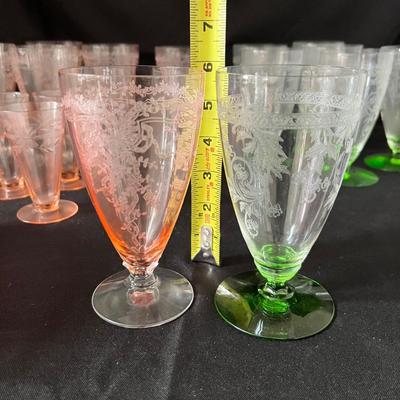 Fostoria Pink & Green Stemmed Glasses Plus More (LR-RG)