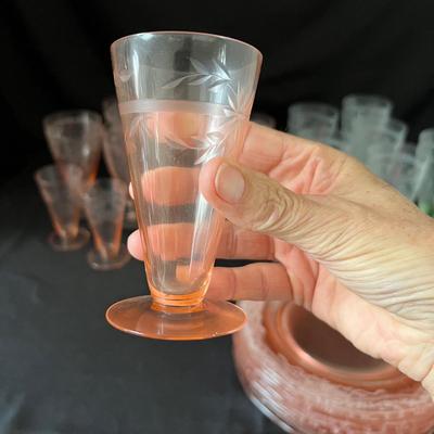 Fostoria Pink & Green Stemmed Glasses Plus More (LR-RG)