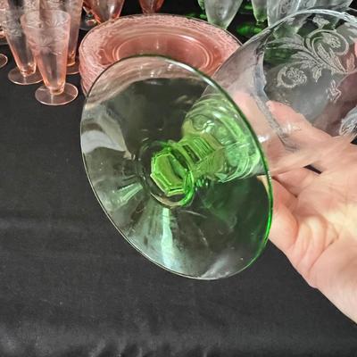 Fostoria Pink & Green Stemmed Glasses Plus More (LR-RG)