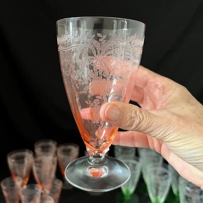 Fostoria Pink & Green Stemmed Glasses Plus More (LR-RG)