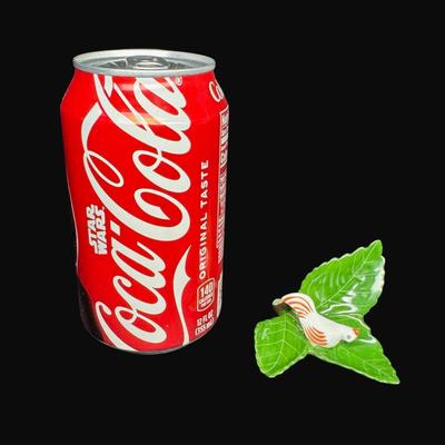 Sale Photo Thumbnail #130: Hand painted chicken on green leaf. Age related wear. Measurement: 3"W x 2.5"H. [CS]