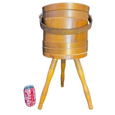 Sale Photo Thumbnail #152: This is a three-legged piece. Sewing notions are included. Age related wear. Measurement: 22"H. [JP]