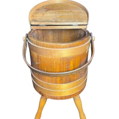 Sale Photo Thumbnail #150: This is a three-legged piece. Sewing notions are included. Age related wear. Measurement: 22"H. [JP]