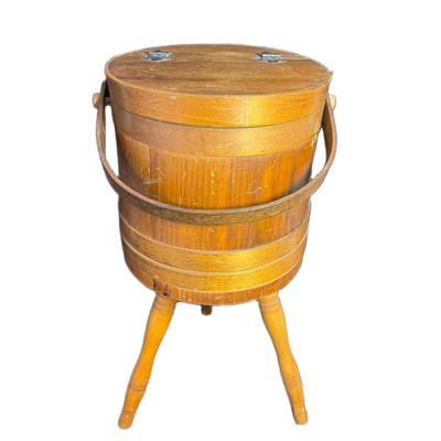 Sale Photo Thumbnail #149: This is a three-legged piece. Sewing notions are included. Age related wear. Measurement: 22"H. [JP]