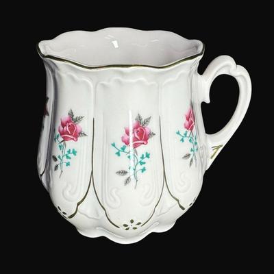 Sale Photo Thumbnail #166: Rose pattern. Pink with gold accents. Made in Czechoslovakia.  Believed to be from the 1920s. Total of six pieces. Measurement: 3.5"H. [RE]