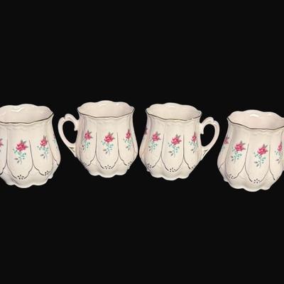 Sale Photo Thumbnail #165: Rose pattern. Pink with gold accents. Made in Czechoslovakia.  Believed to be from the 1920s. Total of six pieces. Measurement: 3.5"H. [RE]