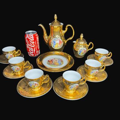 Sale Photo Thumbnail #172: Made by Bernadotte of Czechoslovakia. Set includes teapot, creamer and sugar, cup, saucer, bread plates, and more. [RE]