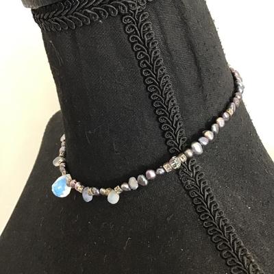 Beautiful handcrafted, genuine, pearl, crystal bead, moonstone, choker, toggle necklace