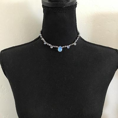 Beautiful handcrafted, genuine, pearl, crystal bead, moonstone, choker, toggle necklace