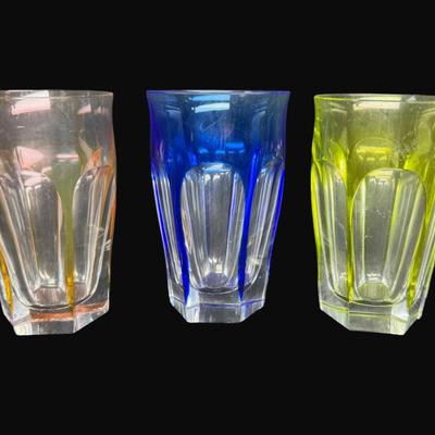 Sale Photo Thumbnail #178: Total of three pieces. The blue piece has flea bites on the rim. Measurement: 4.5”H (each). [RE]