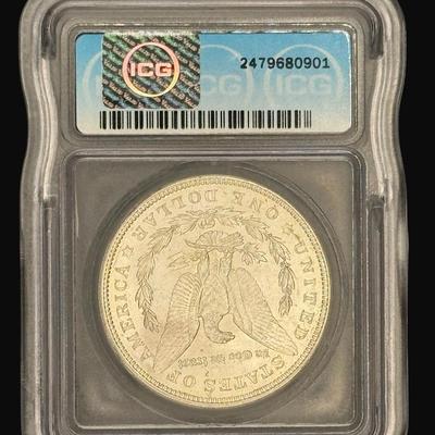 Sale Photo Thumbnail #182: **WIRE TRANSFER IS REQUIRED IF SHIPPED.** This 1921 Morgan Dollar was struck in Philidelphia, and is ICG graded MS64.  Silver content is 90%. **ALL PRECIOUS METALS SALES ARE FINAL. NO REFUNDS WILL BE GIVEN FOR ANY REASON.** [SP]
