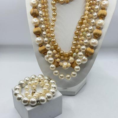 LOT 45J: Collection of Faux Pearl Necklaces & Bracelet