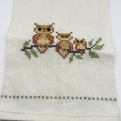 LOT 56K: Vintage Elgin America Compact, Pierced Japanese Porcelain Dish, Brooches & Owl Cross Stitch