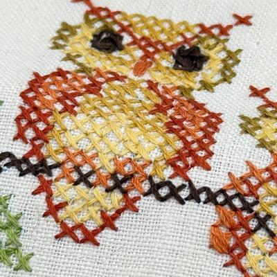 LOT 56K: Vintage Elgin America Compact, Pierced Japanese Porcelain Dish, Brooches & Owl Cross Stitch