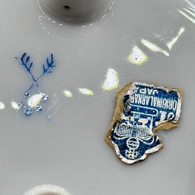 LOT 56K: Vintage Elgin America Compact, Pierced Japanese Porcelain Dish, Brooches & Owl Cross Stitch