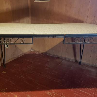 LOT 86B: Vintage Formica Expandable Table with Wrought Iron Legs
