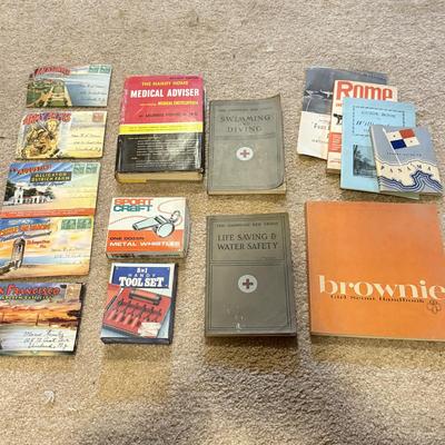 LOT 108B: Vintage Postcards, Girl Scout Brownie Manual, Vintage Lifeguard Books & More