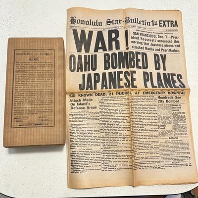 LOT 110K: Honolulu Star Bulletin WWII Dec 1971 Newspaper & NIB SEALED Gas Mask