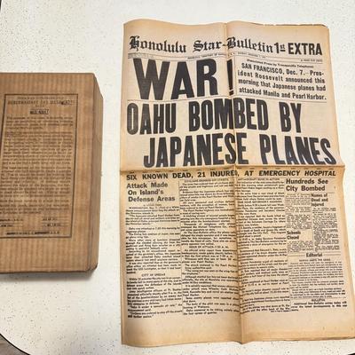 LOT 110K: Honolulu Star Bulletin WWII Dec 1971 Newspaper & NIB SEALED Gas Mask