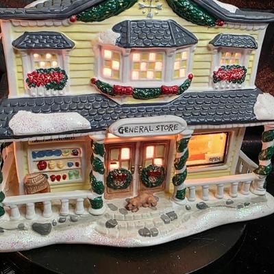 Snowflake Falls “General Store” Illuminated Porcelain Holiday House – Lighted Village Collectible