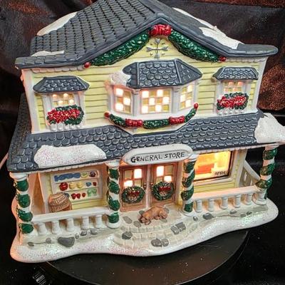Snowflake Falls “General Store” Illuminated Porcelain Holiday House – Lighted Village Collectible