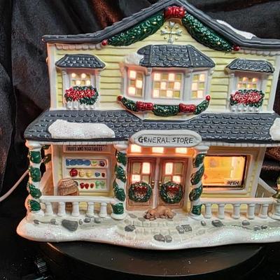 Snowflake Falls “General Store” Illuminated Porcelain Holiday House – Lighted Village Collectible