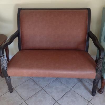 Vintage Double Seat Bench with Leather Upholstery