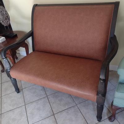 Vintage Double Seat Bench with Leather Upholstery